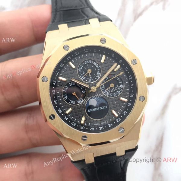 Audemars Piguet Royal Oak Perpetual Calendar Replica Moon Watch Black Leather Strap Audemars Piguet Royal Oak Perpetual Calendar Replica Moon Watch Black Leather Strap