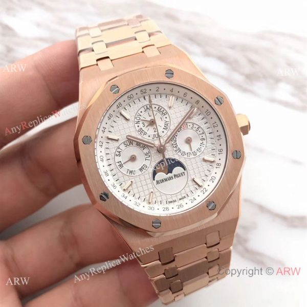 Swiss Quality Audemars Piguet Royal Oak Perpetual Calendar Replica Watch Rose Gold White Face Swiss Quality Audemars Piguet Royal Oak Perpetual Calendar Replica Watch Rose Gold White Face