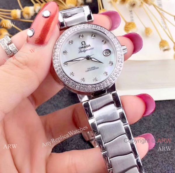 Omega Replica Watches De Ville Ladymatic SS Blue MOP Dial Diamond Bezel Ladies Watch Omega Replica Watches De Ville Ladymatic SS Blue MOP Dial Diamond Bezel Ladies Watch