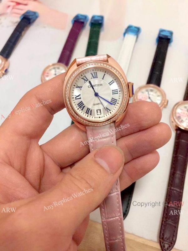 Fake Cle de Cartier Roman Dial Rose Gold Diamond watch Women Size Fake Cle de Cartier Roman Dial Rose Gold Diamond watch Women Size