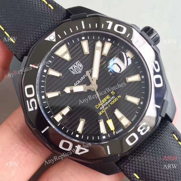 Swiss Grade Copy TAG HEUER Aquaracer Calibre 5 Black Steel 43mm Watch Swiss Grade Copy TAG HEUER Aquaracer Calibre 5 Black Steel 43mm Watch