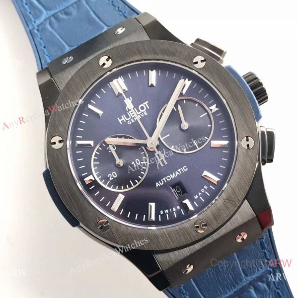 Swiss Replica Hublot Big Bang Classic Fusion 7750 Black Watch Blue Gummy Strap Swiss Replica Hublot Big Bang Classic Fusion 7750 Black Watch Blue Gummy Strap