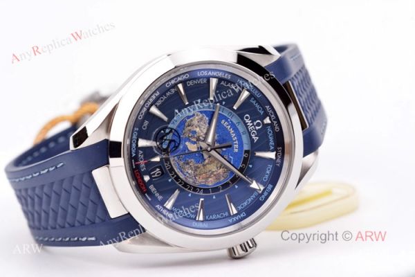 VS Factory Swis Replica Omega Aqua Terra Blue Worldtimer Rubber Band Watch For Men VS Factory Swis Replica Omega Aqua Terra Blue Worldtimer Rubber Band Watch For Men