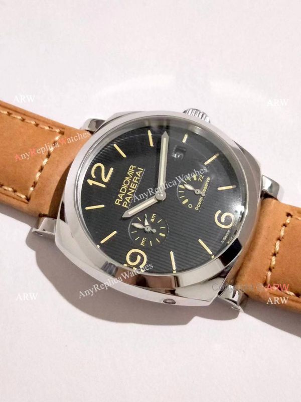 Copy Panerai Radiomir Power Reserve Watch SS Black Stripe Dial with Brown Leather Band Copy Panerai Radiomir Power Reserve Watch SS Black Stripe Dial with Brown Leather Band