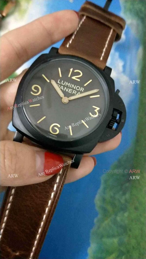 Replica Luminor Panerai PAM372 Watch Black Case Brown Leather Strap Replica Luminor Panerai PAM372 Watch Black Case Brown Leather Strap