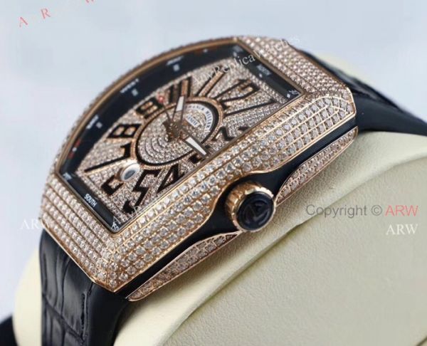High Quality Franck Muller Vanguard Iced Out Full Diamond Replica Watches For Sale High Quality Franck Muller Vanguard Iced Out Full Diamond Replica Watches For Sale