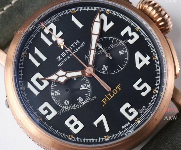 AAA Swiss Grade Replica Zenith Pilot Type 20 Extra Special Chronograph Dial Green Leather Band Watch AAA Swiss Grade Replica Zenith Pilot Type 20 Extra Special Chronograph Dial Green Leather Band Watch