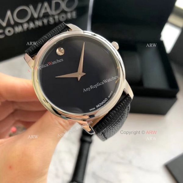 New Replica MOVADO Quartz Lovers Watch SS Black Leather Strap New Replica MOVADO Quartz Lovers Watch SS Black Leather Strap