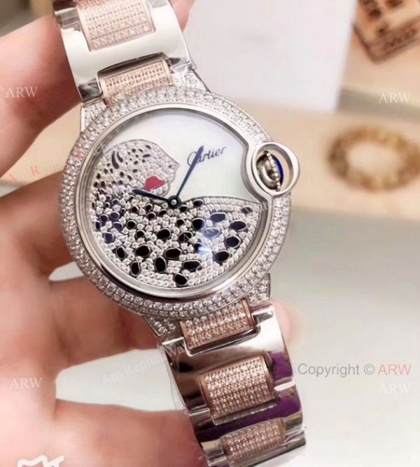 Cartier Ballon Bleu Ice Out Watches Two Tone Leopard Dial Cartier Ballon Bleu Ice Out Watches Two Tone Leopard Dial