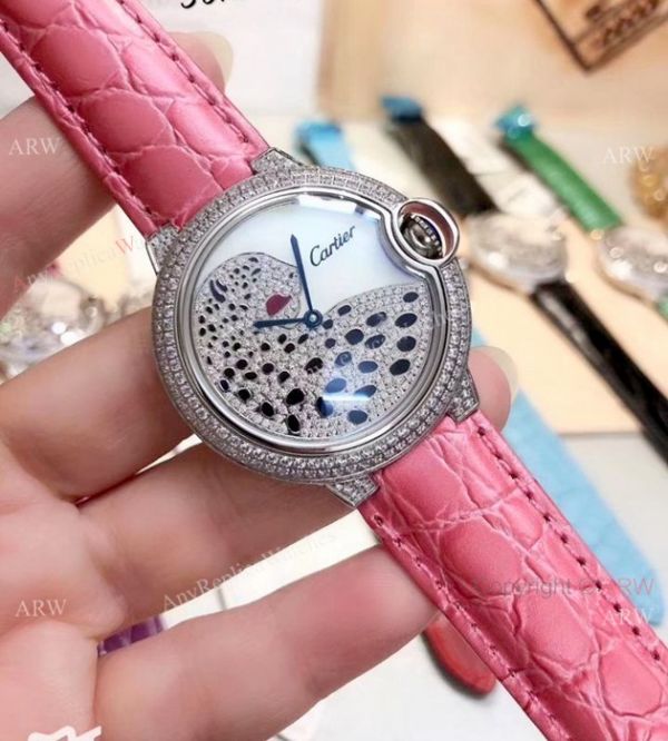 Ballon Bleu de Cartier Replica Watches SS Diamond Leopard Face Ballon Bleu de Cartier Replica Watches SS Diamond Leopard Face