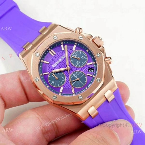 New Audemars Piguet Royal Oak Offshore Ladies Watch Rose Gold Purple Strap New Audemars Piguet Royal Oak Offshore Ladies Watch Rose Gold Purple Strap