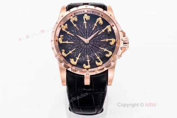 New Replica Roger Dubuis Excalibur Knights Of The Round Table II watch Rose Gold Black Dial New Replica Roger Dubuis Excalibur Knights Of The Round Table II watch Rose Gold Black Dial