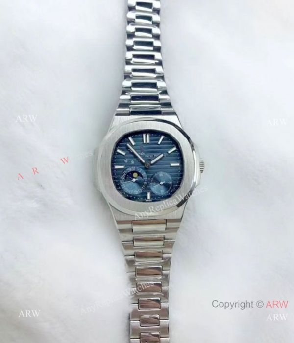 Fake Patek Philippe Nautilus Moon phase Watch SS Blue Face Fake Patek Philippe Nautilus Moon phase Watch SS Blue Face