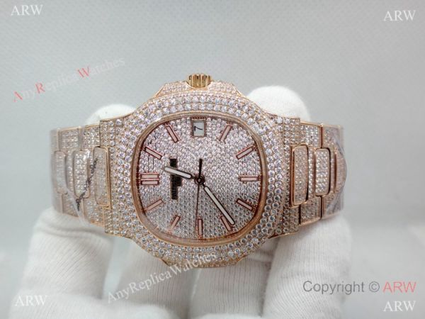 Highest Quality Patek Philippe 5719 Nautilus Jumbo Watch Rose Gold Full Diamond Highest Quality Patek Philippe 5719 Nautilus Jumbo Watch Rose Gold Full Diamond