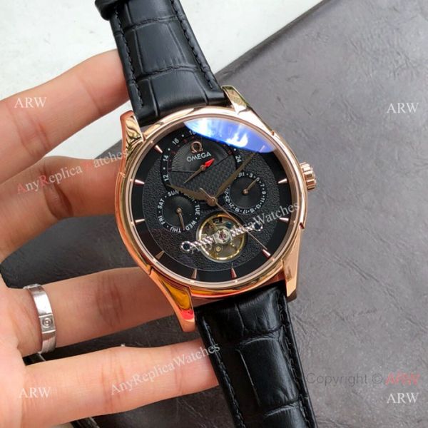 Replica Omega Tourbillon All Black Leather Strap Watches 43mm Replica Omega Tourbillon All Black Leather Strap Watches 43mm