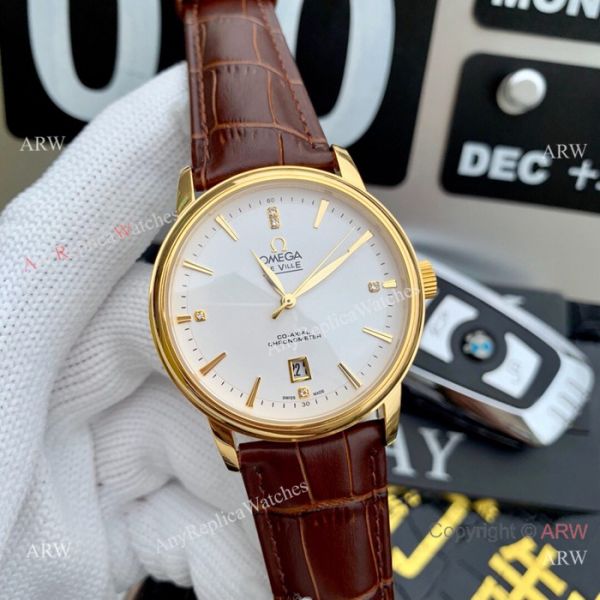 Clone Omega De Ville SS Black Leather Strap Watches 42mm Clone Omega De Ville SS Black Leather Strap Watches 42mm