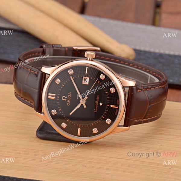 New Replica Omega Constellation 41mm Watch SS Black Leather Strap New Replica Omega Constellation 41mm Watch SS Black Leather Strap