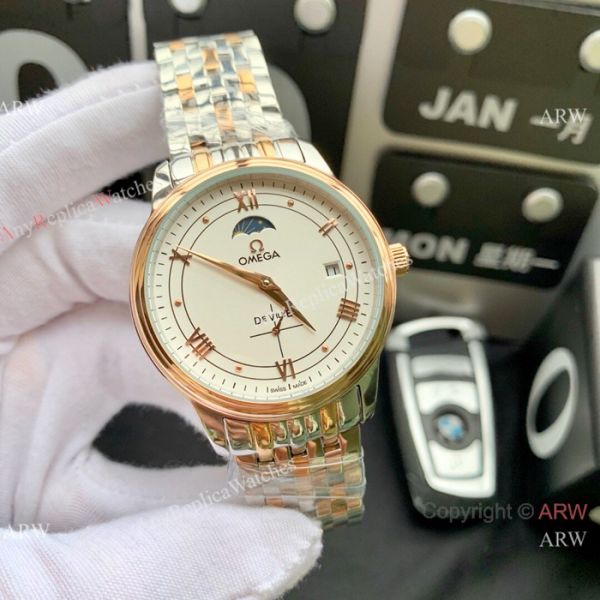 New Copy Omega De Ville Moon Phase 40mm Watches Stainless Steel Black Face New Copy Omega De Ville Moon Phase 40mm Watches Stainless Steel Black Face