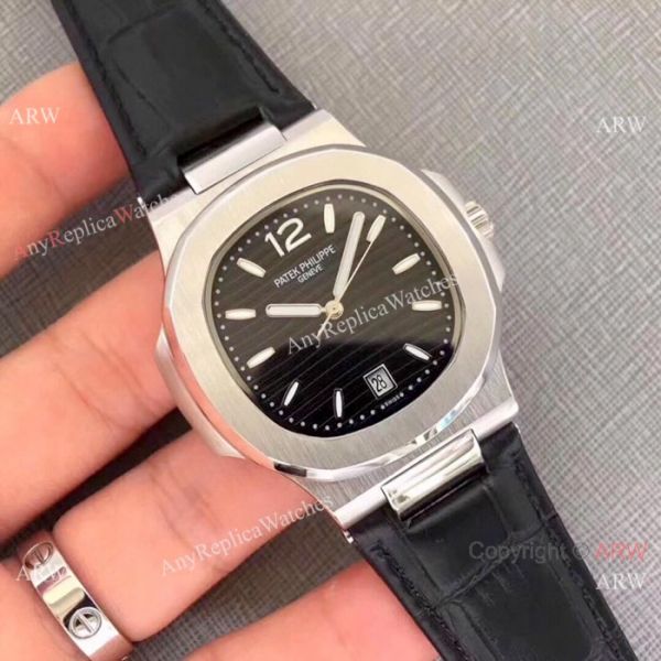 New Patek Philippe Nautilus Watch SS Gray Dial Black Leather Band New Patek Philippe Nautilus Watch SS Gray Dial Black Leather Band