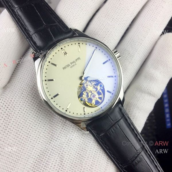 Replica Patek Philippe Tourbillon Calatrava Men Watches SS Black Dial Replica Patek Philippe Tourbillon Calatrava Men Watches SS Black Dial