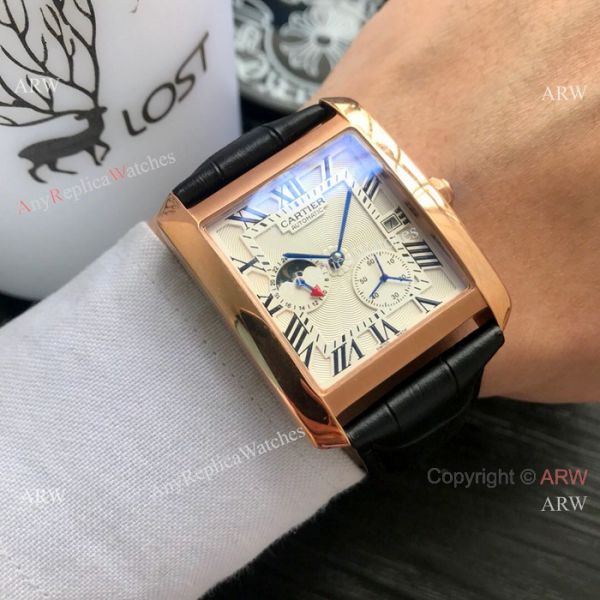 Cartier Tank Moonphase Men Wristwatch Rose Gold Black Dial Cartier Tank Moonphase Men Wristwatch Rose Gold Black Dial