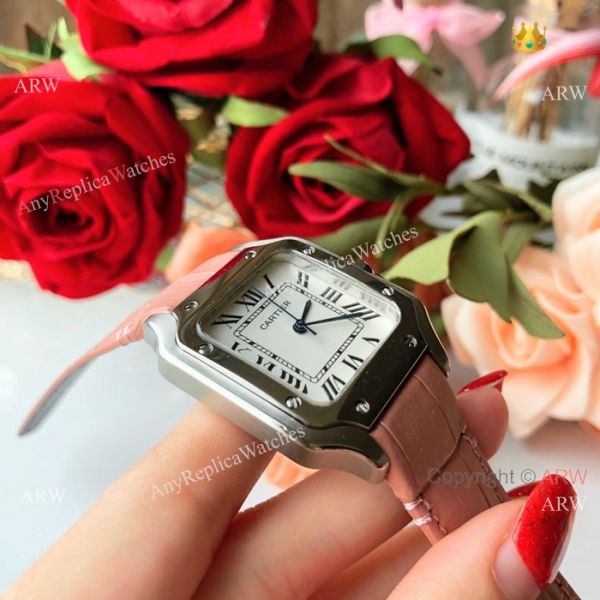 New Style Santos Cartier Watch Lady Pink Leather Strap New Style Santos Cartier Watch Lady Pink Leather Strap