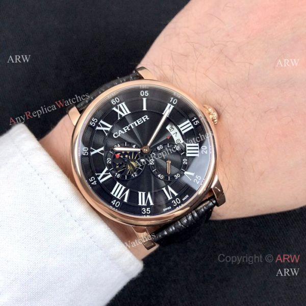 Copy Rotonde de Cartier Moonphase Watches Rose Gold Leather Strap Copy Rotonde de Cartier Moonphase Watches Rose Gold Leather Strap