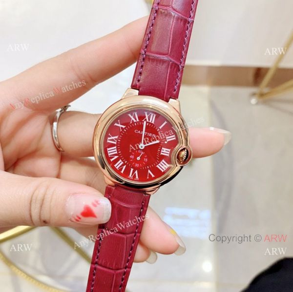 Red Dial Rose Gold Ballon Bleu Cartier Watch Lady 36mm Red Dial Rose Gold Ballon Bleu Cartier Watch Lady 36mm