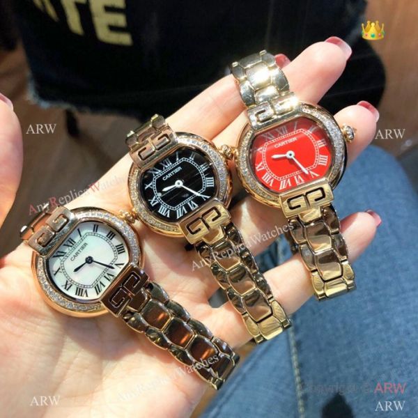 Replica Rotonde de Cartier Watch Lady 28mm Rose Gold Red Face Replica Rotonde de Cartier Watch Lady 28mm Rose Gold Red Face