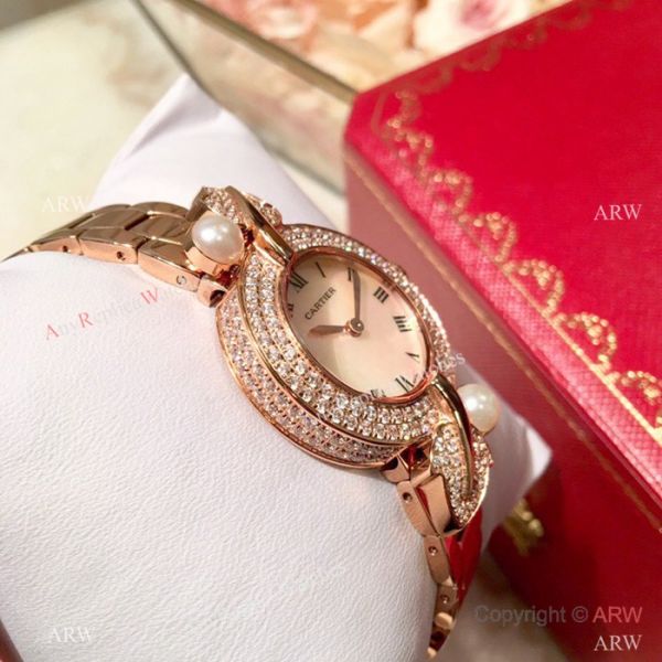 Swiss Quality Cartier Ladies 33mm Watch Rose Gold Sapphire Glass Swiss Quality Cartier Ladies 33mm Watch Rose Gold Sapphire Glass