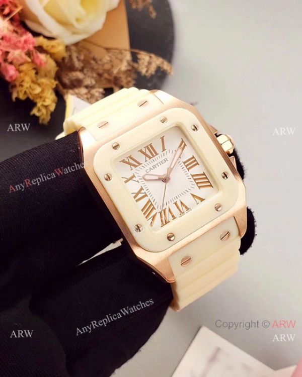 Japan Grade Replica Cartier Santos 100 Rose Gold Watch 35mm Japan Grade Replica Cartier Santos 100 Rose Gold Watch 35mm