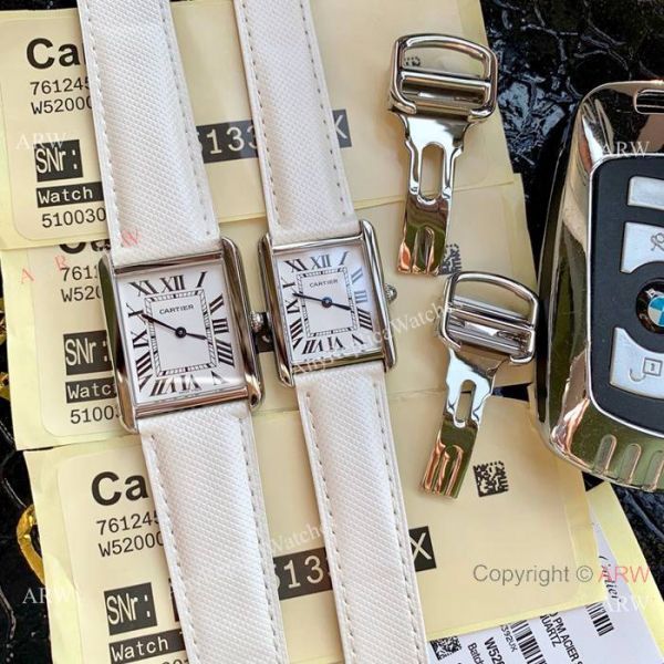 Cartier Solo Tank Quartz Watch SS Orange Leather Band Cartier Solo Tank Quartz Watch SS Orange Leather Band