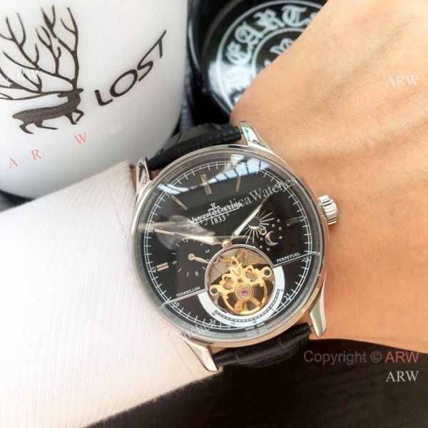 Copy Jaeger-LeCoultre Tourbillon SS Black Leather Strap Watch Copy Jaeger-LeCoultre Tourbillon SS Black Leather Strap Watch