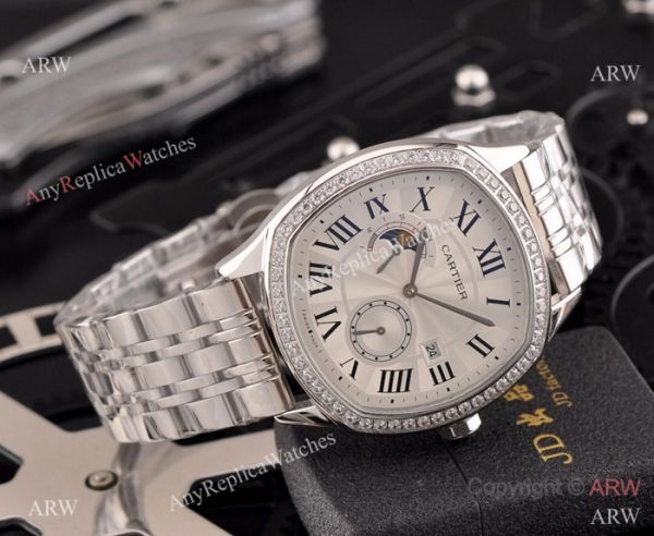 New Copy Cartier Drive de Moonphase Watch White Dial Black Leather Band New Copy Cartier Drive de Moonphase Watch White Dial Black Leather Band