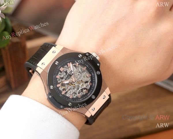 High Quality Replica Hublot Big Bang Skeleton Watches SS Black Bezel High Quality Replica Hublot Big Bang Skeleton Watches SS Black Bezel