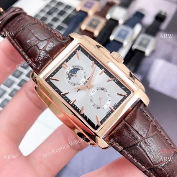 Patek Philippe Gondolo Moonphase Mens Watch SS Black Leather Strap Patek Philippe Gondolo Moonphase Mens Watch SS Black Leather Strap