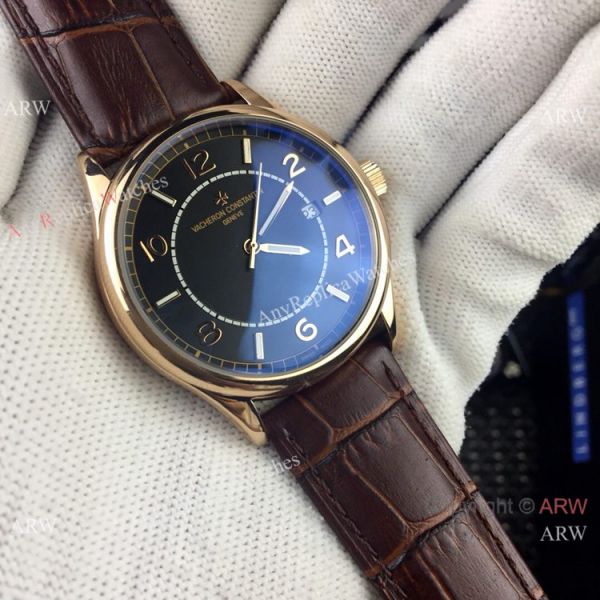 Buy Knockoff Vacheron Constantin Geneve Watch Black Dial Black Leather Band Buy Knockoff Vacheron Constantin Geneve Watch Black Dial Black Leather Band