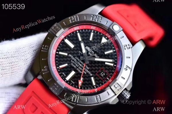 GF Swiss Grade Replica Breitling Avenger II GMT Watch SS Red Rubber Strap GF Swiss Grade Replica Breitling Avenger II GMT Watch SS Red Rubber Strap