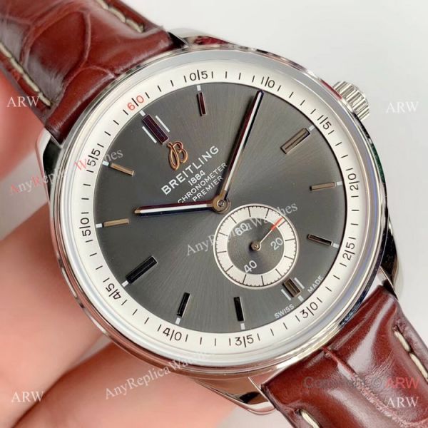 Swiss Grade Copy Breitling Premier 40mm Watch Gray Rhodium Face Leather Strap Swiss Grade Copy Breitling Premier 40mm Watch Gray Rhodium Face Leather Strap