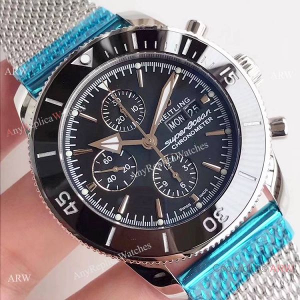 GB Swiss Breitling Superocean Heritage 2 Daydate Watch SS Black Ceramic GB Swiss Breitling Superocean Heritage 2 Daydate Watch SS Black Ceramic