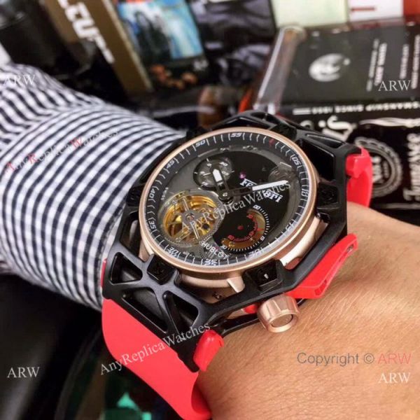 Replica Hublot Techframe Ferrari Tourbillon Watch Red Rubber Strap 43mm Replica Hublot Techframe Ferrari Tourbillon Watch Red Rubber Strap 43mm