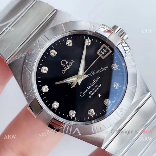 VSF Swiss Replica Omega Constellation Stainless Steel Black Diamond Watch VSF Swiss Replica Omega Constellation Stainless Steel Black Diamond Watch