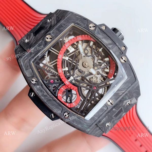 Swiss Grade Copy Hublot Spirit of Big Bang Tourbillon Carbon Watch Red Rubber Strap Swiss Grade Copy Hublot Spirit of Big Bang Tourbillon Carbon Watch Red Rubber Strap
