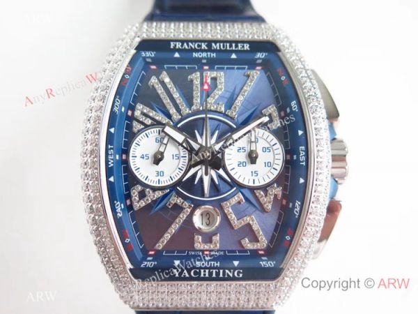 Swiss Clone Franck Muller Vanguard Yachting Blue Dial diamond Watch 7750 Movement Swiss Clone Franck Muller Vanguard Yachting Blue Dial diamond Watch 7750 Movement