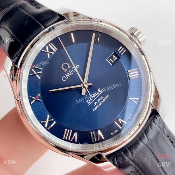 VS Factory Omega De Ville Co-Axial Men Watch Blue Dial Blue Leather Strap VS Factory Omega De Ville Co-Axial Men Watch Blue Dial Blue Leather Strap