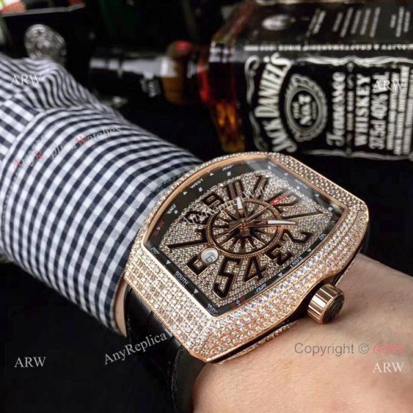 Swiss Quality Franck Muller Vanguard Yachting v45 Watch Rose Gold Diamond Blue Gummy strap Swiss Quality Franck Muller Vanguard Yachting v45 Watch Rose Gold Diamond Blue Gummy strap
