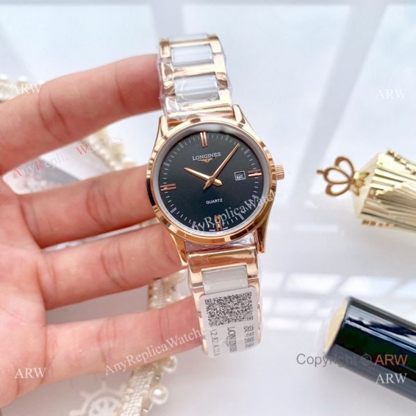 Copy Longines Quartz watches White Ceramic Rose Gold Sapphire glass Copy Longines Quartz watches White Ceramic Rose Gold Sapphire glass