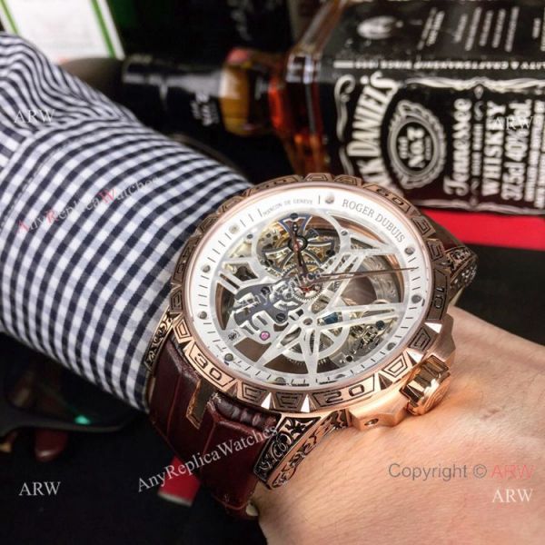 Roger Dubuis Excalibur 46 Skeleton Replica Watch Rose Gold White Dial Roger Dubuis Excalibur 46 Skeleton Replica Watch Rose Gold White Dial
