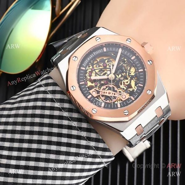 High Quality Fake AP Skeleton Royal Oak Rose Gold Black Dial Watch High Quality Fake AP Skeleton Royal Oak Rose Gold Black Dial Watch