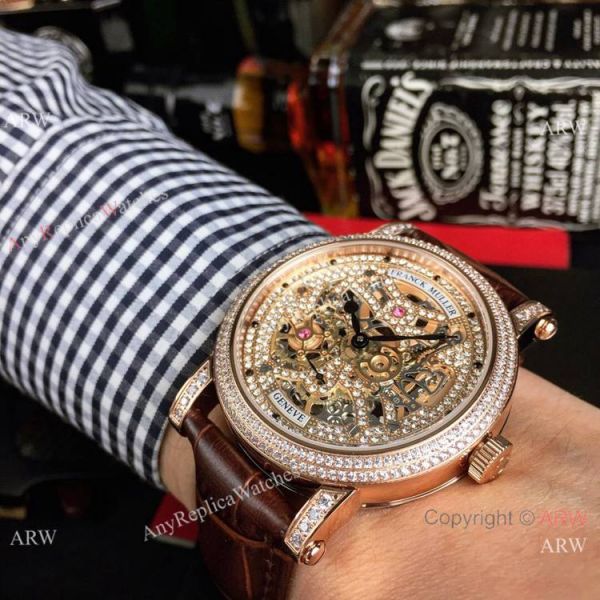 New Copy Franck Muller Round Skeleton Watch Rose Gold Brown Leather Strap New Copy Franck Muller Round Skeleton Watch Rose Gold Brown Leather Strap